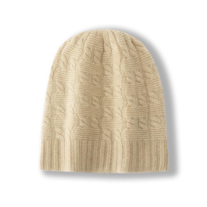 Women 100% Pure Cashmere Beanie Hat Cable Knit Fuzzy Texture Winter Warm Soft Slouchy Skullies Cap Cold Weather Accessory