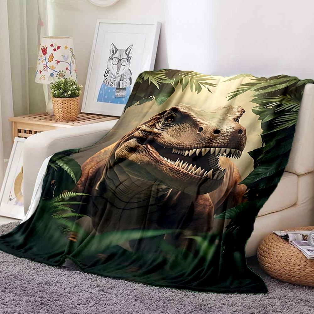 1pc Dinosaur, Prehistoric Soft & Warm Polyester Knit Blanket, Digital Printed, All-Season Throw for Napping, Traveling, Sofa yy250906048