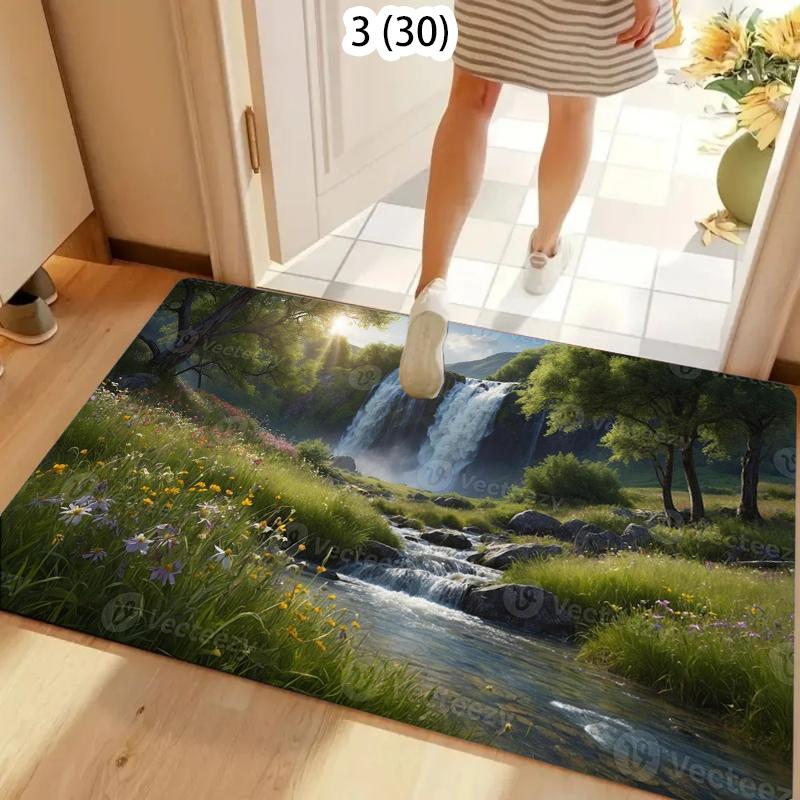 

Rainbow Flower Field Waterfall Rug Carpet Mat Non-Slip for Entryway Bathroom Kitchen Romantic Home Decor 40cm x 60cm