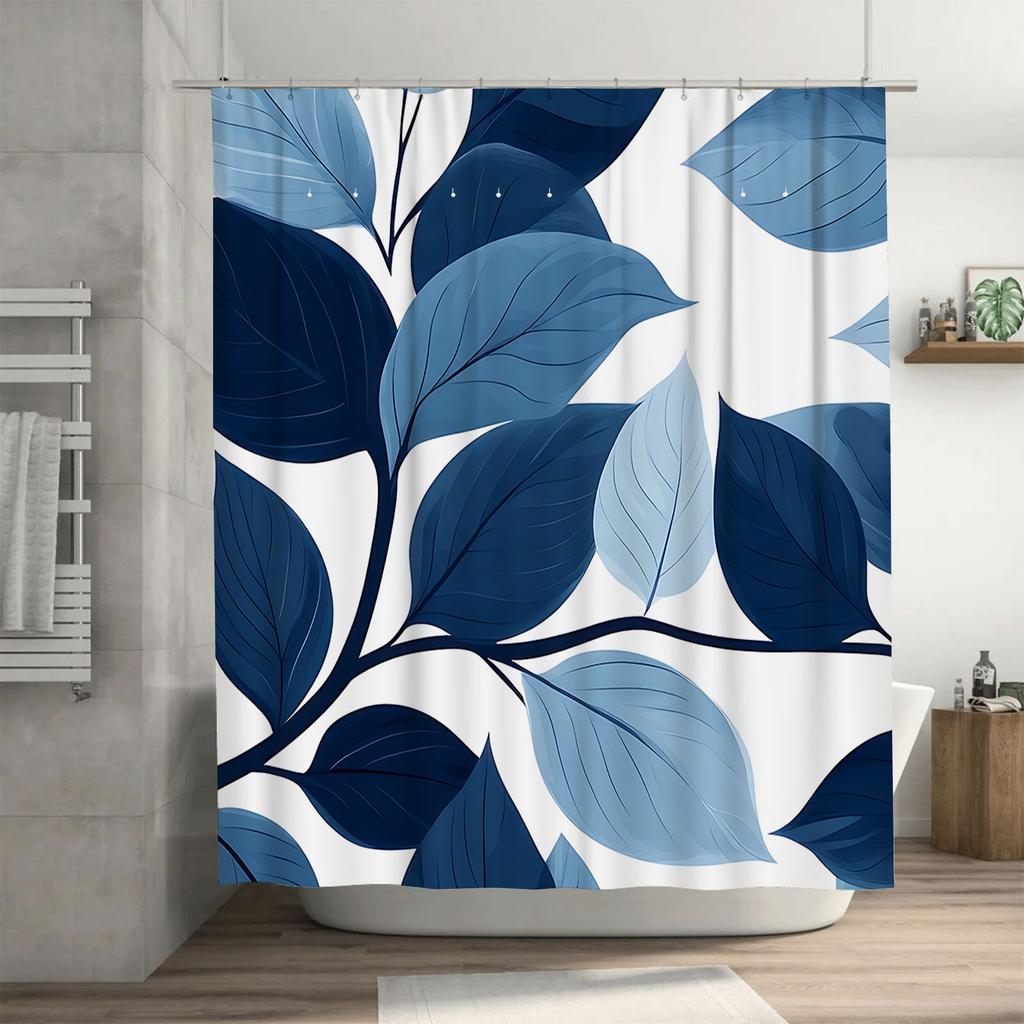 Blue Leaf Pattern Shower Curtain for Bathroom - Waterproof and Durable with Modern Design  Waterproof Polyester  Durable Fabric