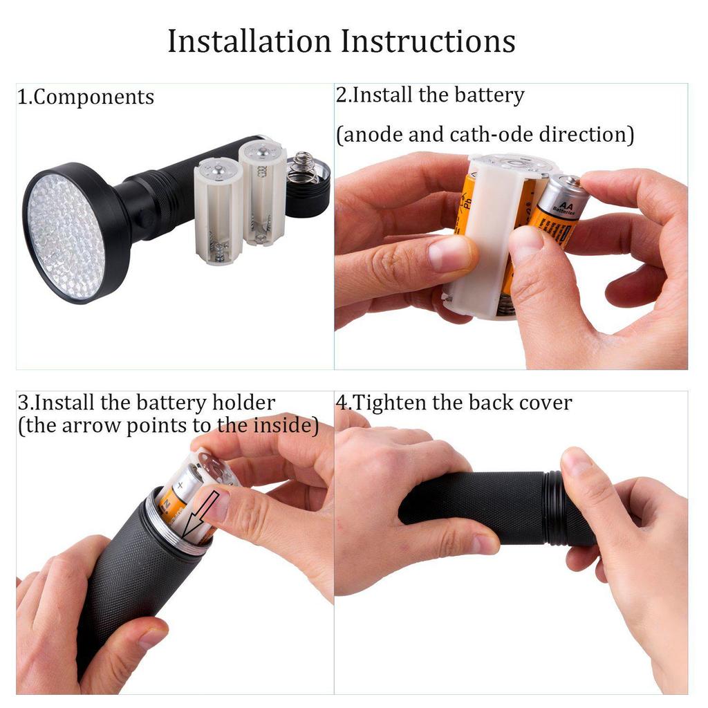 100 LED UV Purple Flashlight for Fluorescent Detection, Ultraviolet Disinfection, Anti-Counterfeiting, and Scorpion Detection.