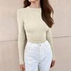 Damenmode Rundhals Enges T-Shirt Langarm Pullover Farbe Oberteil