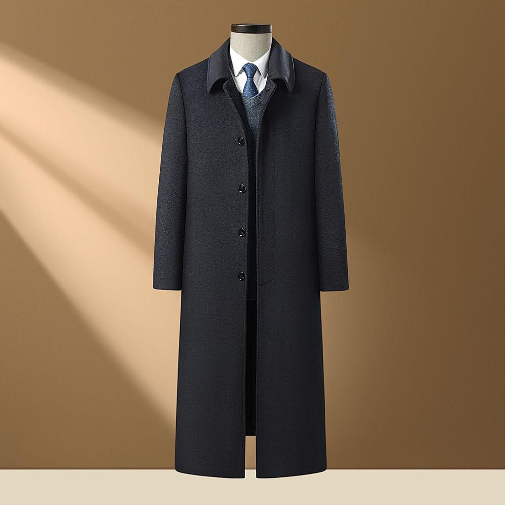 Men's Extra Long Wool Tweed Trench Coat - Business Formal Wear