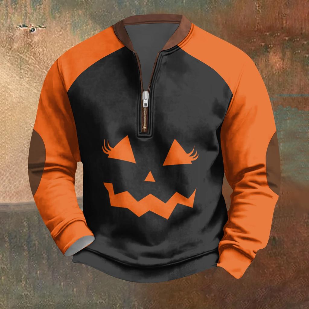 Halloween-Print - Herren Lockerer, Lässiger, Vielseitiger Rundhals Mehrfarbiger Pullover-Hoodie
