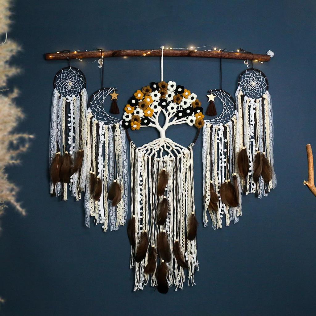 Nordic Five-Piece Feather Dream Catcher Wall Hanging Decor Set