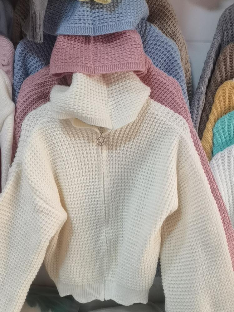 Hooded Short Sweater Jacket, Autumn and Winter New Collection, Lazy Style, Women's Design Sense, Thick Needle Lapel, Loose Knit Sweater