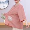 Women's Plus Size Chinese Embroidery Top – 3/4 Sleeve Round Neck Textured Blouse (Sizes 3XL-8XL) for Middle-Aged Ladies