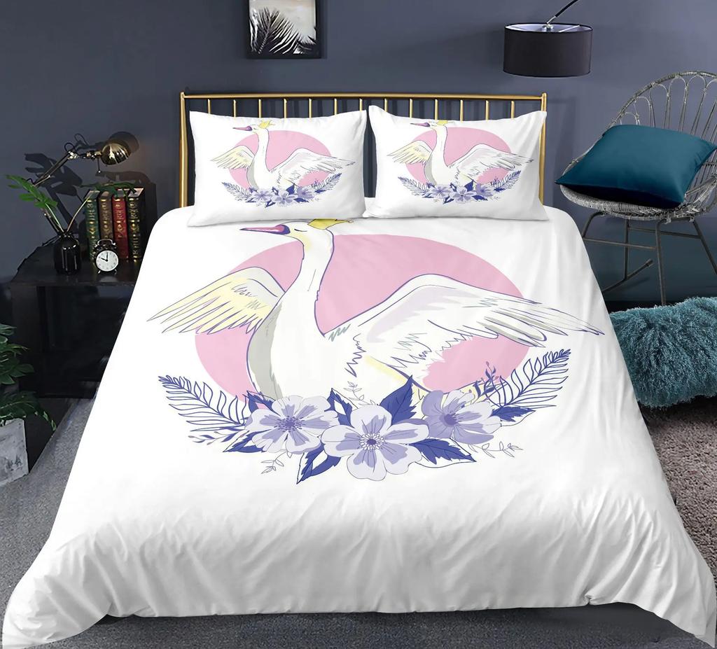 Comforter Swan Rose Crown Polyester Sweet Girl Children Romantic Pink Red Queen King Size For Bedroom Decorations
