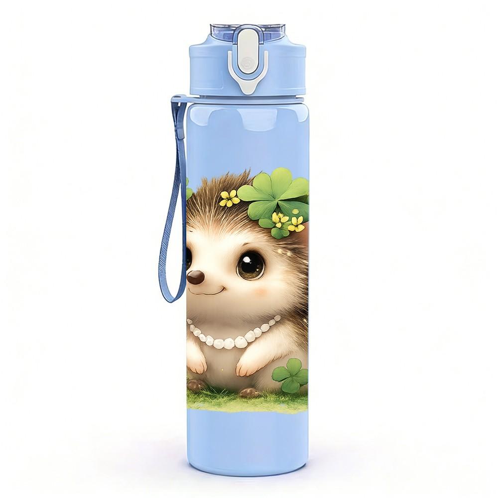 1PC Leaf Top Cute Hedgehog 750ml Color Plastic Sports Water Bottle Leakproof Flip Straw Lid Suitable for Sports Office Home Use