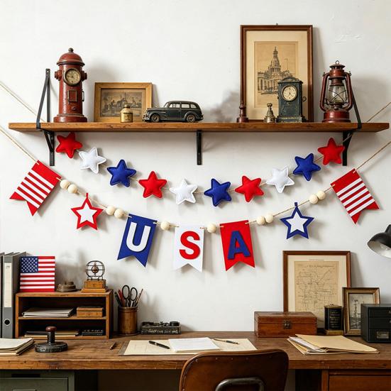 Yousheng Patriotic Garland Banner for 4th of July Decorations, Red White Blue Hanging Banner Bunting for Memorial Day, Veterans Day, Independence Day