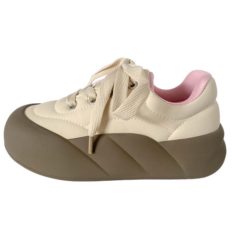 

XY-A157 латексна устілка/товста підошва туфлі на платформі з круглим носком жіноче взуття нішеве світло-біле взуття повсякденні хлібні туфлі 2025 40 бежевий