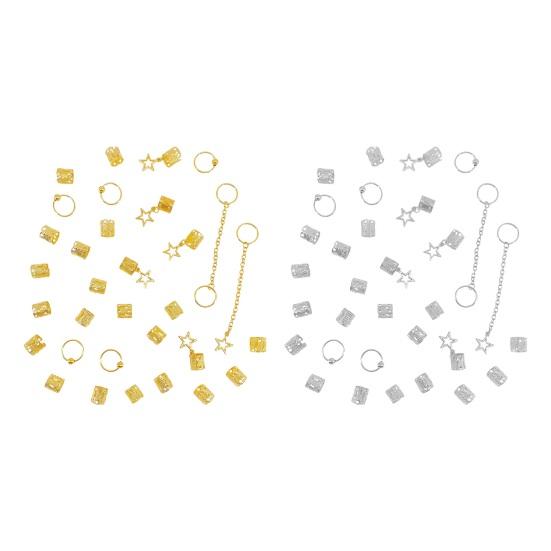 32Pcs Dreadlock Hair Accessories, Hip-hop Style Hair Charms, Star Chain Pendants Hair Beads Rings for Styling Daily Festivals Parties
