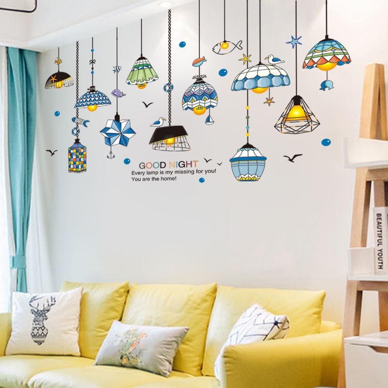XY9001 Creative Nordic Ins Style Wall Decorative Wall Stickers Self-adhesive Wallpaper Chandelier Bedroom