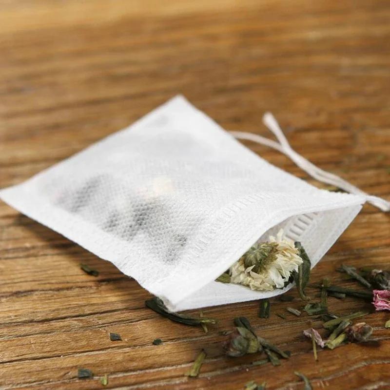 100pcs/pack Disposable Non-Woven Tea Infusers 8*10cm Filter Tea Bag Soup Chinese Medicine Herbs Cotton Yarn Cloth Bag Teaware