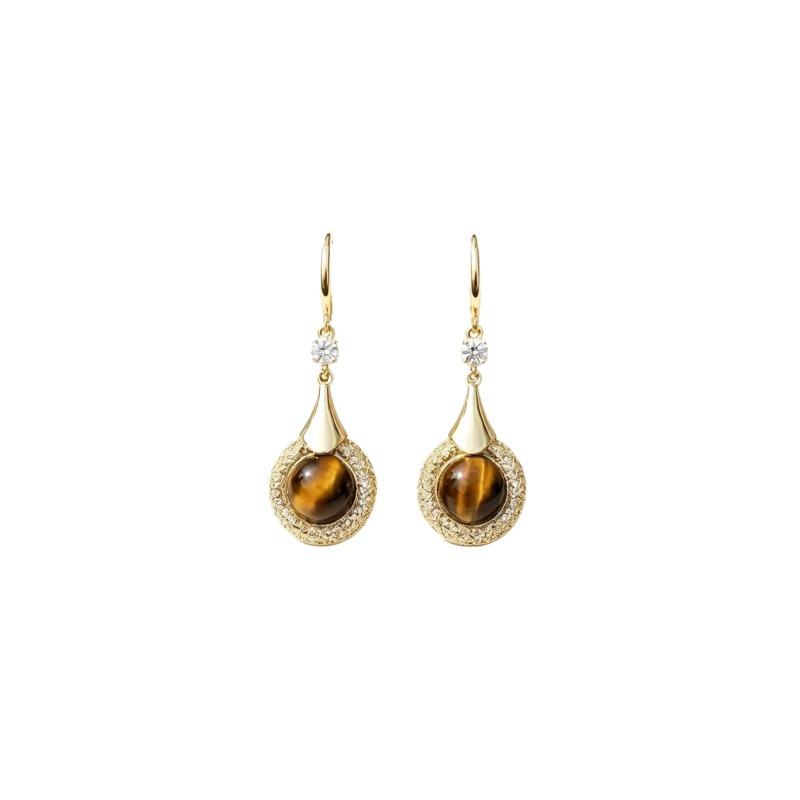 Shiny Wrapped Hollow Tiger Eye Earrings New Chinese Style Luxury Vintage Ear Jewelry For Women