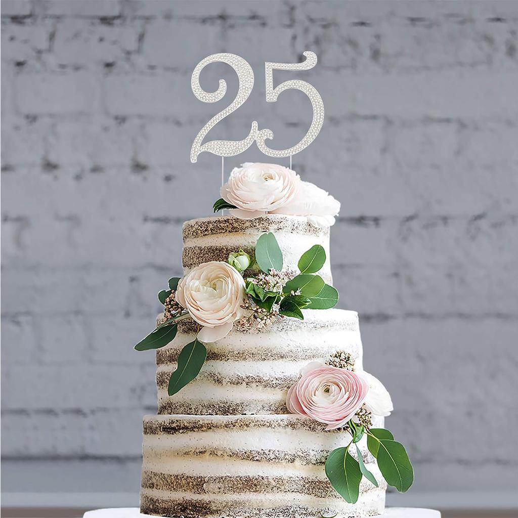 25 Cake Topper Glitzernde Kristall-Strasssteine Cake Topper Kuchen Dekoration für 25. Geburtstagsfeier oder oder 25. Hochzeitstag