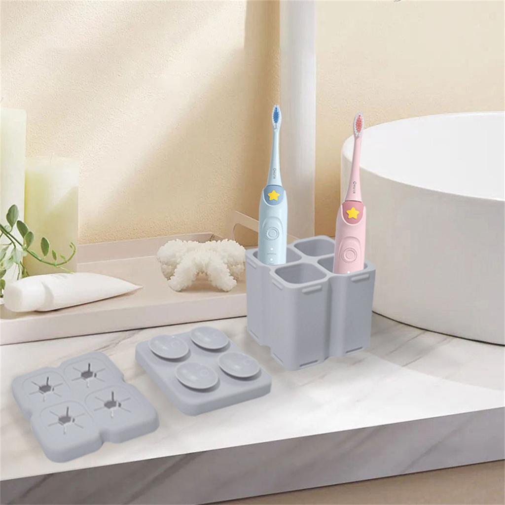 Food Grade Silicone Toothbrush Holder Suction Cup Stand For Electric Toothbrush Heads Organize 2/4Holes