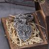 Vikings Jewelry Stainless Steel Deer Head Shield Rune Necklace Mens Gift with Wooden Box
