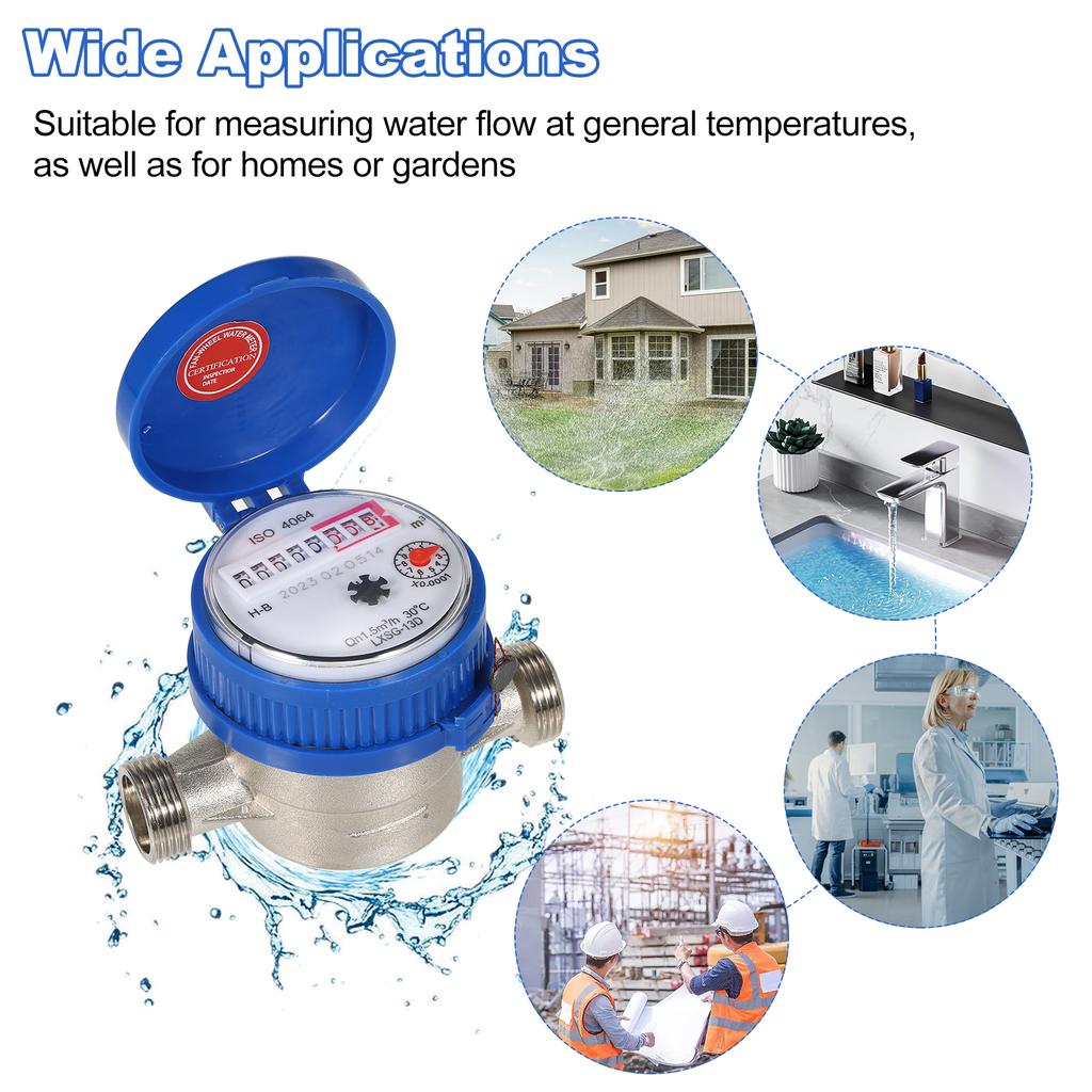 LXSG13D Household Water Meter Single Flow Dry Cold Water Table Qn 1.5m3h 30 Celsius  15mm Garden & Home