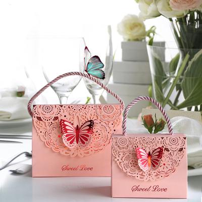 25Pcs Hollow-out Butterflies Tote Candy Box with Handle for Wedding