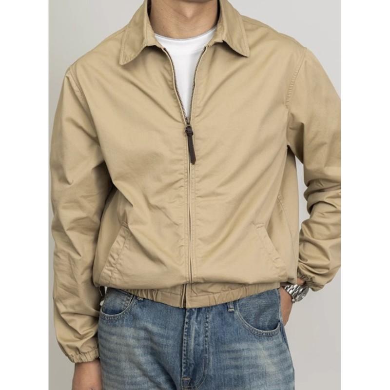 

Men s Vintage-Style Spring/Fall Reversible Collar Zipper Lightweight Jacket Simple Wash Finished Workwear Jacket XS