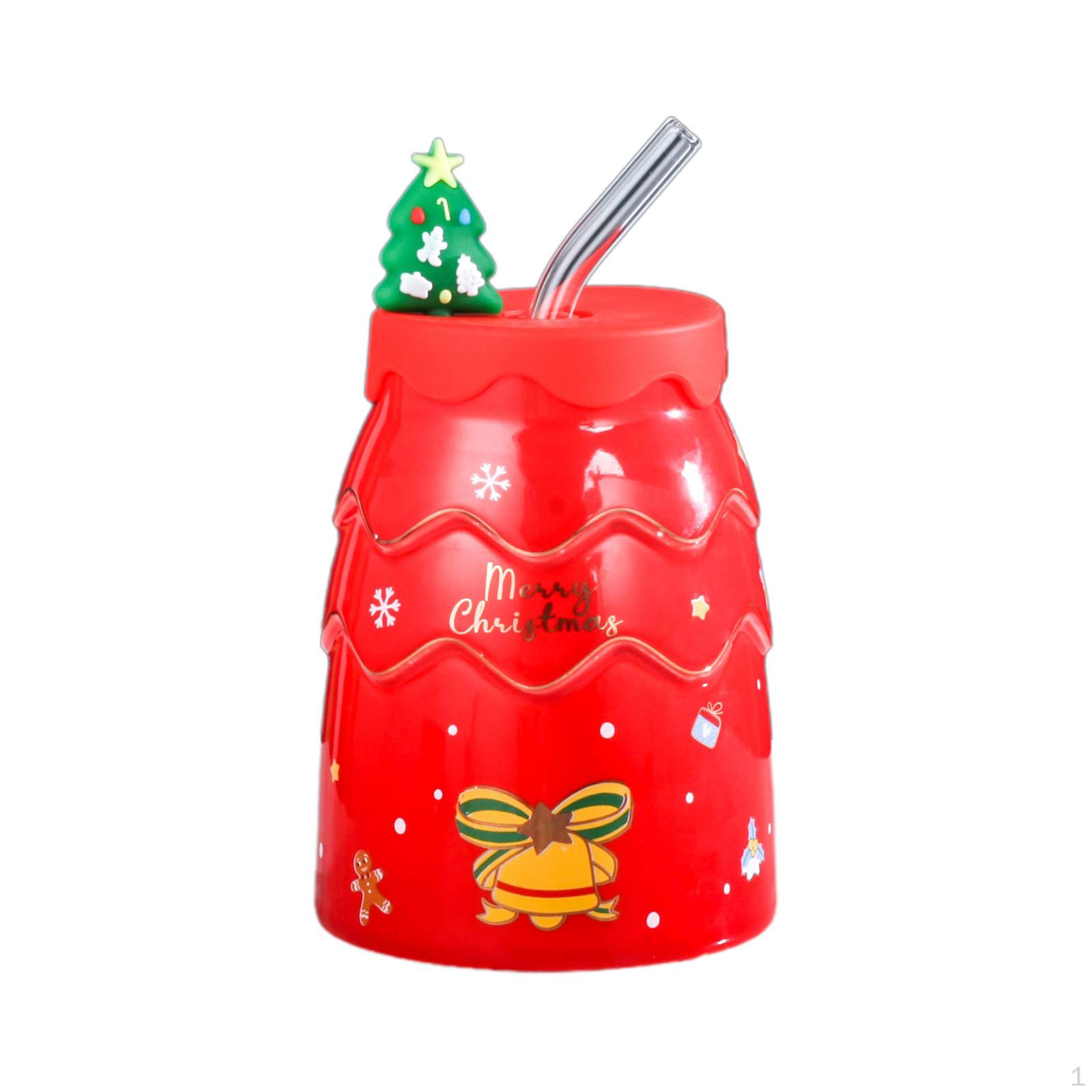 

400ml Christmas Mug with Suction Tube ,Decorative Coffee Milk Tea Cups, Tree Shaped Mug, червоний