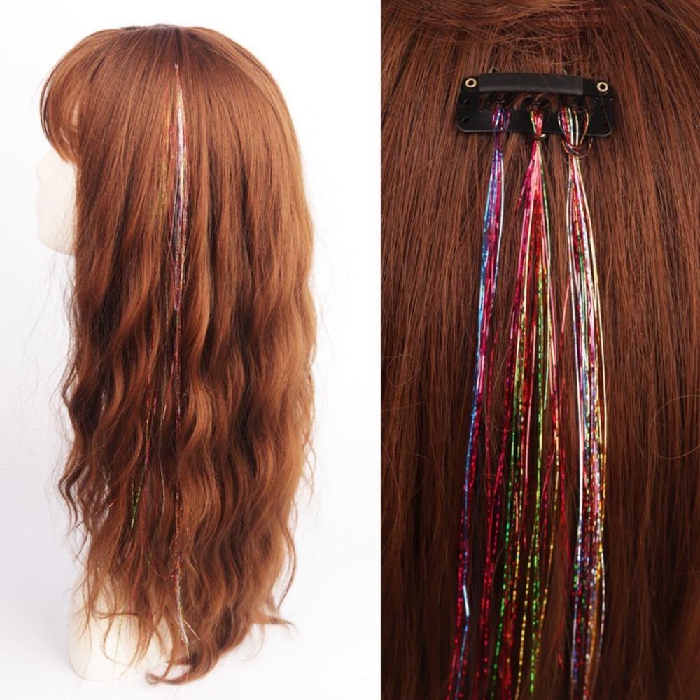 Hippie Decor Glitter Strips Party Headdress Tinsel Sparkle Silk Wig Long Straight Sparkly Ponytail