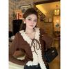 French Chic Slimming Ruffle V-Neck Sweater - Women's Knitted Top for Autumn/Winter
