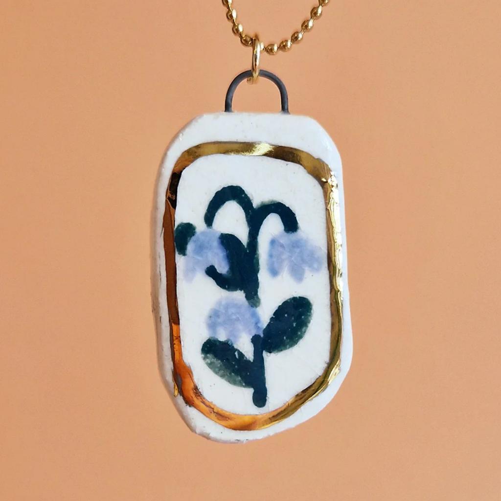 Hand-Painted Printed Necklace, Dripping Oil Flower Gold Pattern Pendant, Artistic Style, Niche Women'S Tide Neck Chain.
