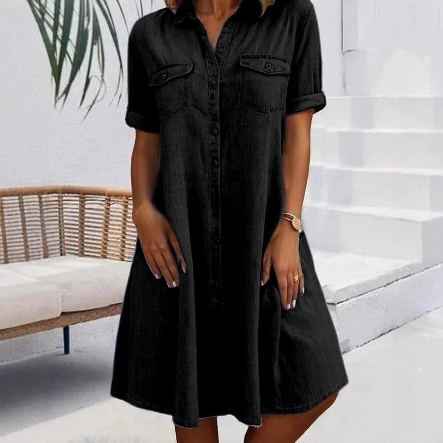 Design sense five-quarter sleeve loose European and American denim large size women's slim dress
