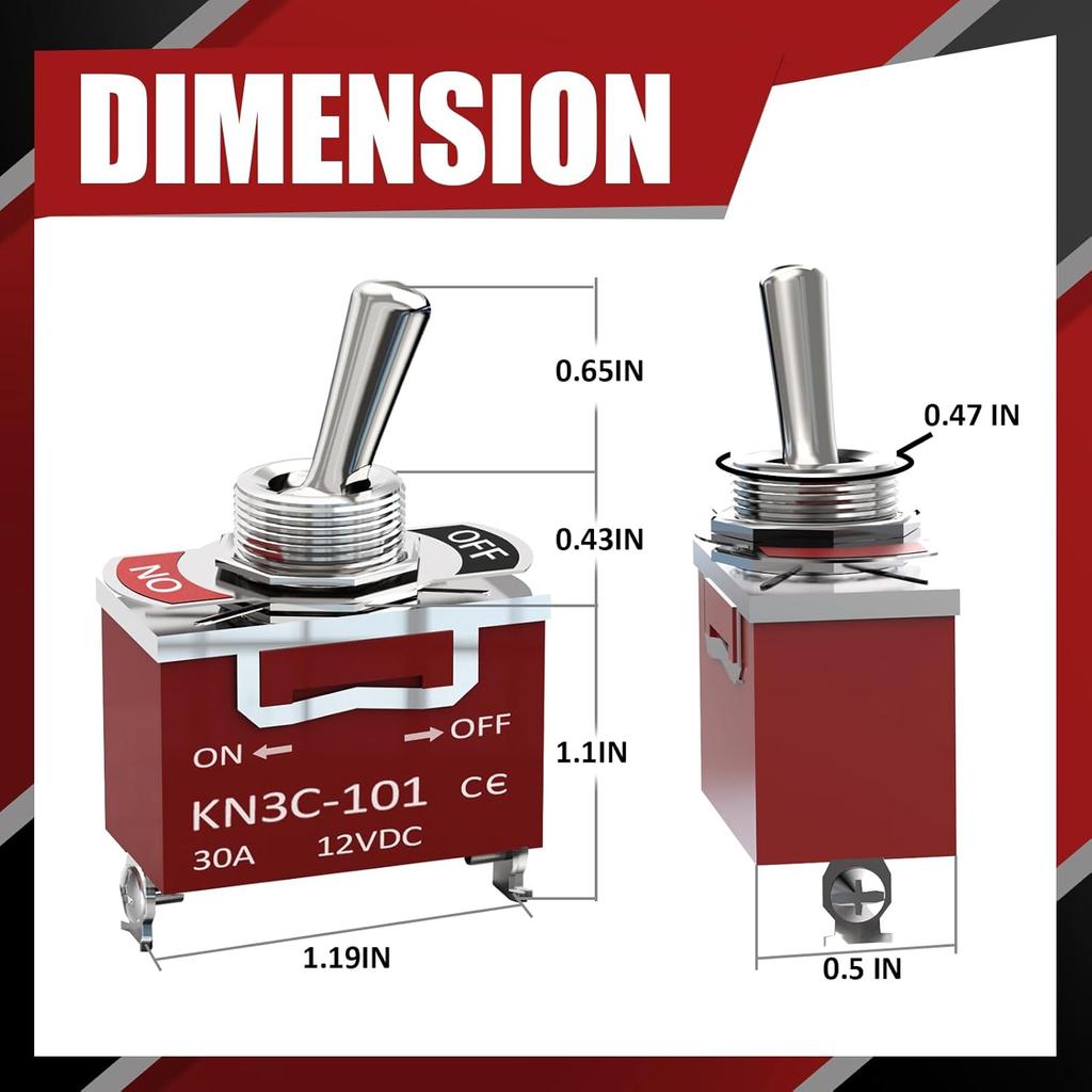 Waterproof Toggle Switch, Durable 12V 30A SPST 2Pin ON/Off Heavy Duty Waterproof Boot Cap Switch, Suitable For Automotive Boat Truck – Pack Of 4