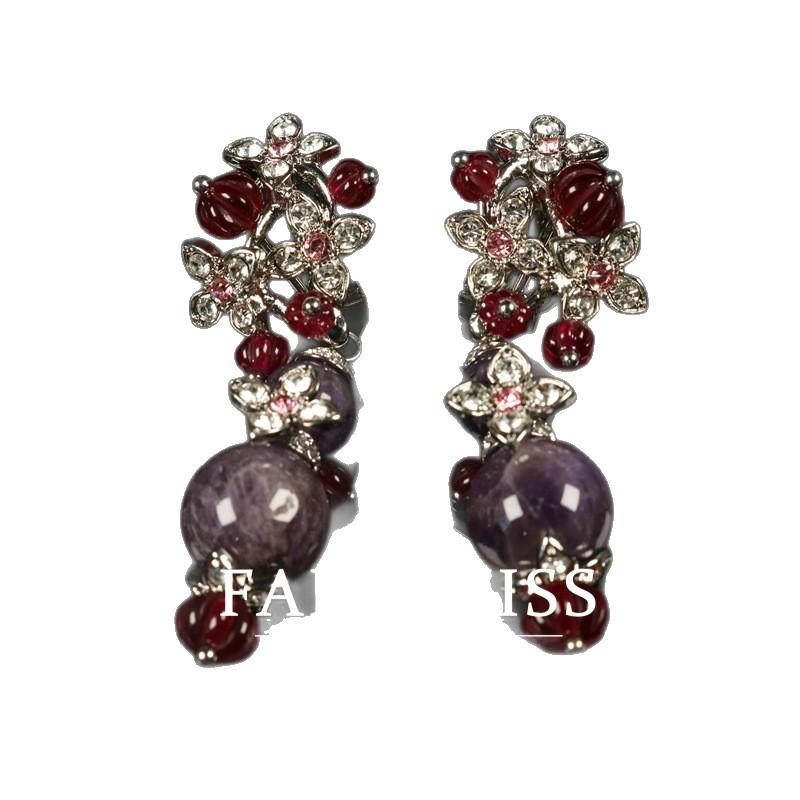 Earrings Temperament Flower Diamond Purple Stone Light Luxury Ear Shot Fashion Design Earrings