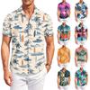 Mens Casual Shirts Summer Shirts for Men UK Mens Beach Shirt Mens T Shirt Button Down Leaf Print Shirt Short Sleeve