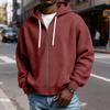 Men's Zip-Up Hooded Plaid Jacket- Drawstring Casual Sports Sweatshirt