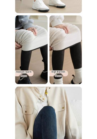 Women's Slim Fit Cashmere Silk Fleece-Lined Winter Pants with Pockets