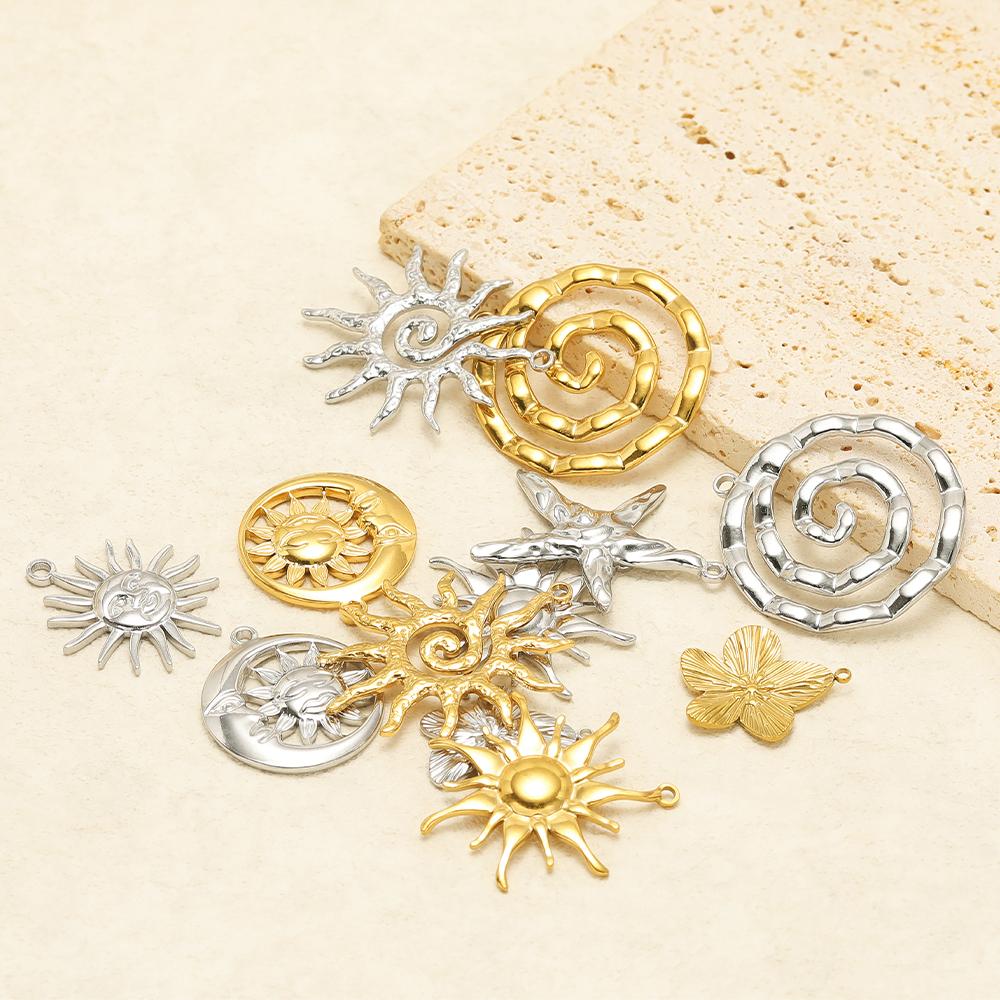 5Pcs Stainless Steel Multistyle Sun Charms Flower Pendants for DIY Retro Jewelry Making Handmade Necklace Earrings Findings Bulk