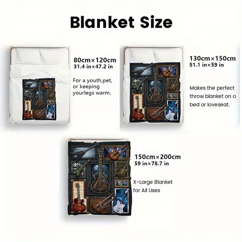 Guitar Art Collage 2D Flat Pattern Flannel Blanket, High Quality All Seasons, Home Decor, Warmth and Comfort, Perfect for Christmas Gifts.