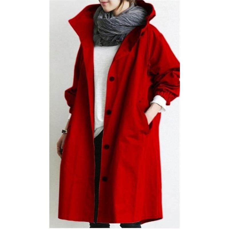 

Casual Style Windbreaker Women s Mid-length Small Temperament Waist Long-sleeved Jacket 5XL червоний