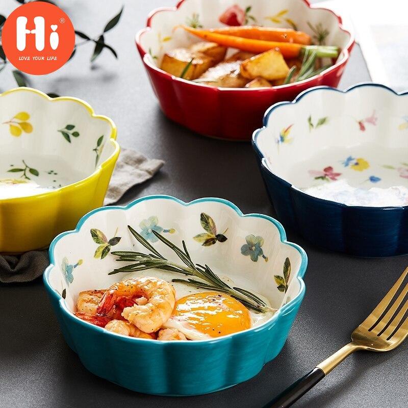 Hi Nordic Simple Hand Painted Ceramic Salad Cake Bowl Colorful Porcelain Soup Fruit Bowl Lace Rice Dessert Snack Bowl Tableware