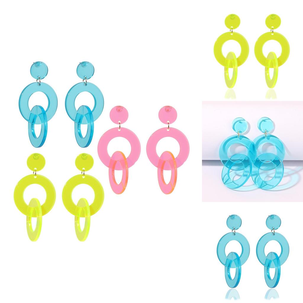 Geometric Acrylic Earrings With Fluorescent Color For Daily Fashion And Gift Use