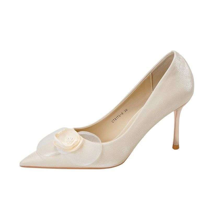 2025 French wedding shoes new bridesmaids flower wedding dress temperament two wear bridal high heels single shoes advanced