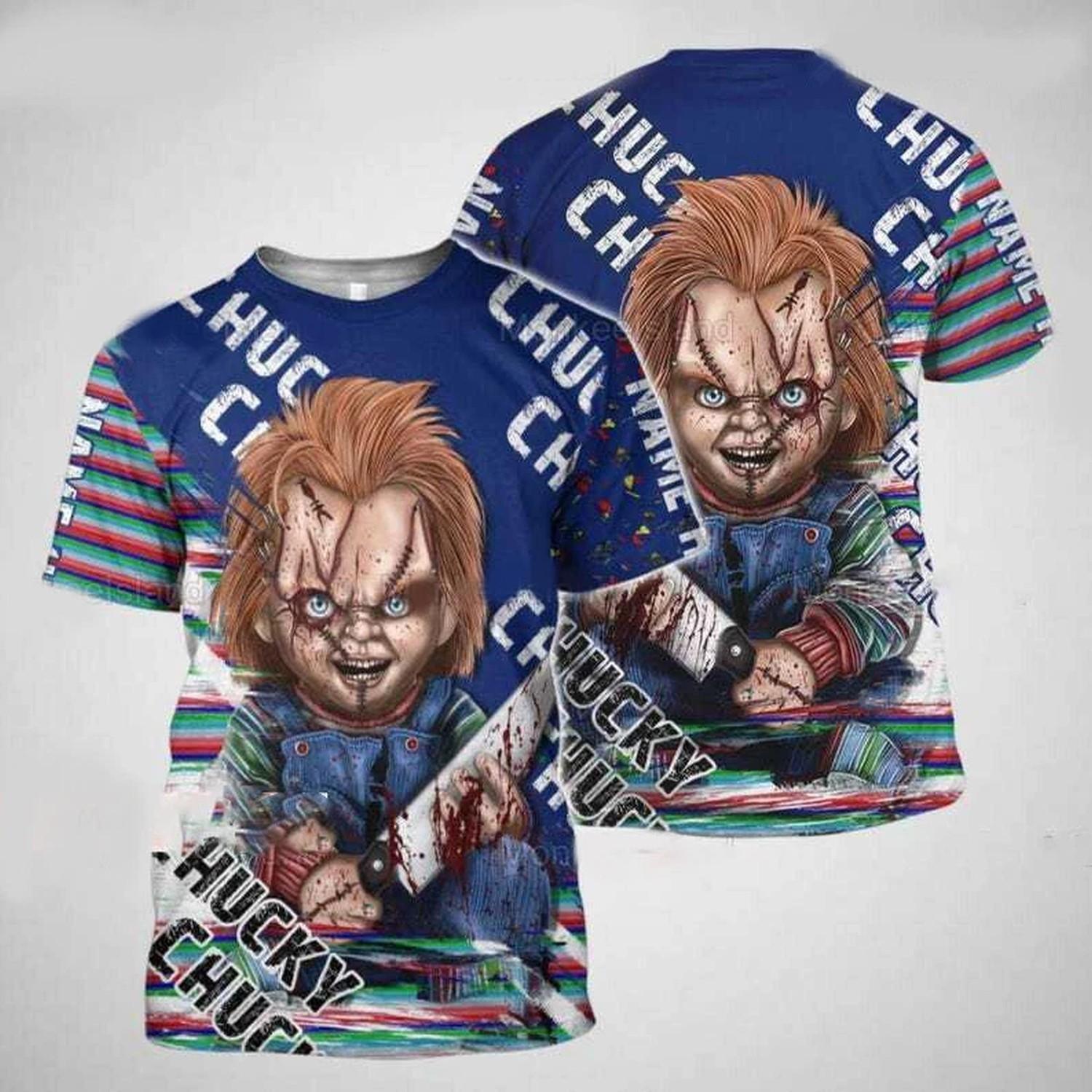 Personalized Halloween Horror Chucky Doll Wanna Play Tshirt 3D Printed S