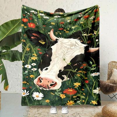 Cow Print Flannel Throw Blanket  Heavyweight Reversible All-Season Soft & Durable Polyester, Non-Shedding Black & White