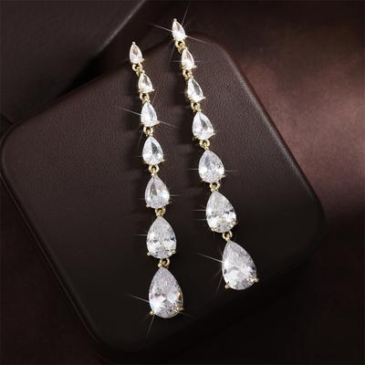 ZAKOL Gorgeous Water Drop Zirconia Long Dangle Earrings Women Sliver Color Shiny Zircon Crystal Bridal Earring Party Zircon