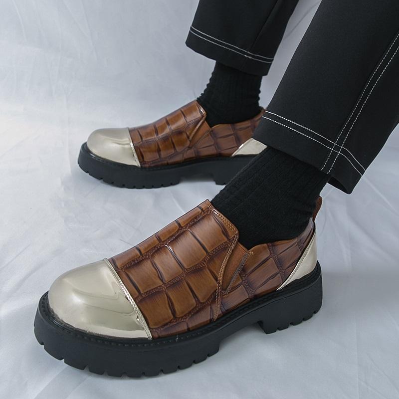 New Luxury Men Thick-soled Loafter Patchwork Patent Leather Height Increasing Shoes Male Walking Sneakers Zapatos Hombre