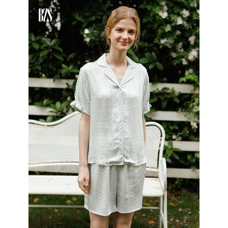 2024 Summer Sexy Simple Short Sleeves Floral Print Thin Cotton Silk Home Wear Women's Shorts Suitable for Daily Wear Suit