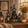 3pcs Wooden Crow Witch Statue Set Scarecrow Sculpture Halloween Witch Ornaments  Halloween