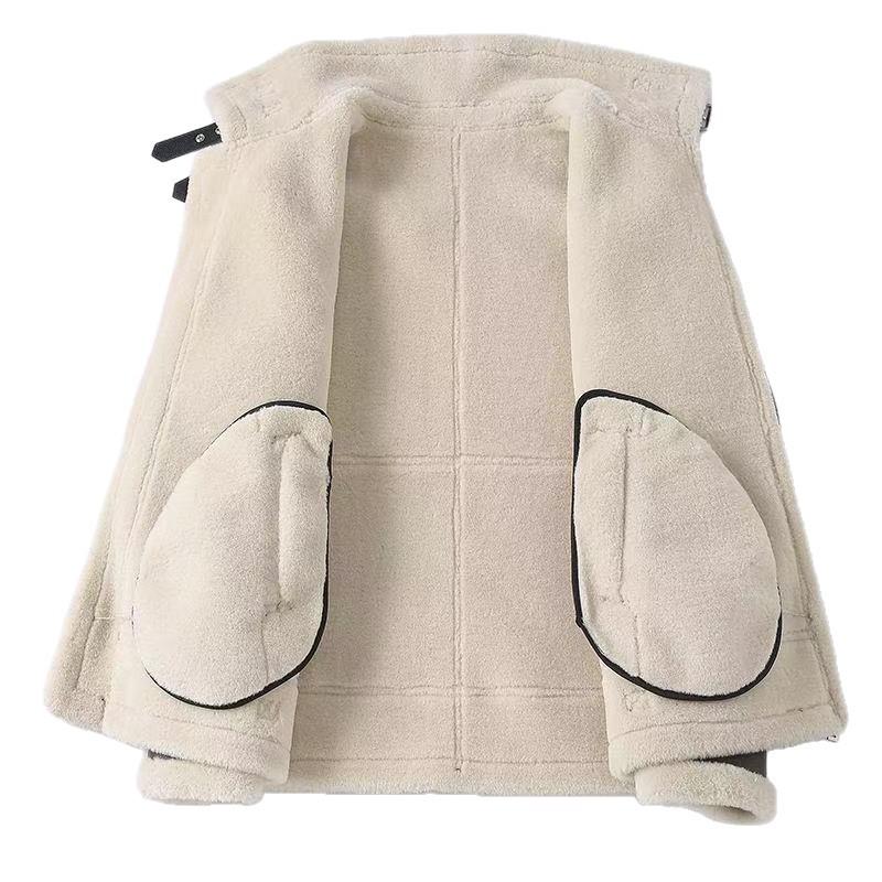Fur and fleece integrated leather jacket new lapel thickened leather jacket wool winter men's jacket thermal jacket
