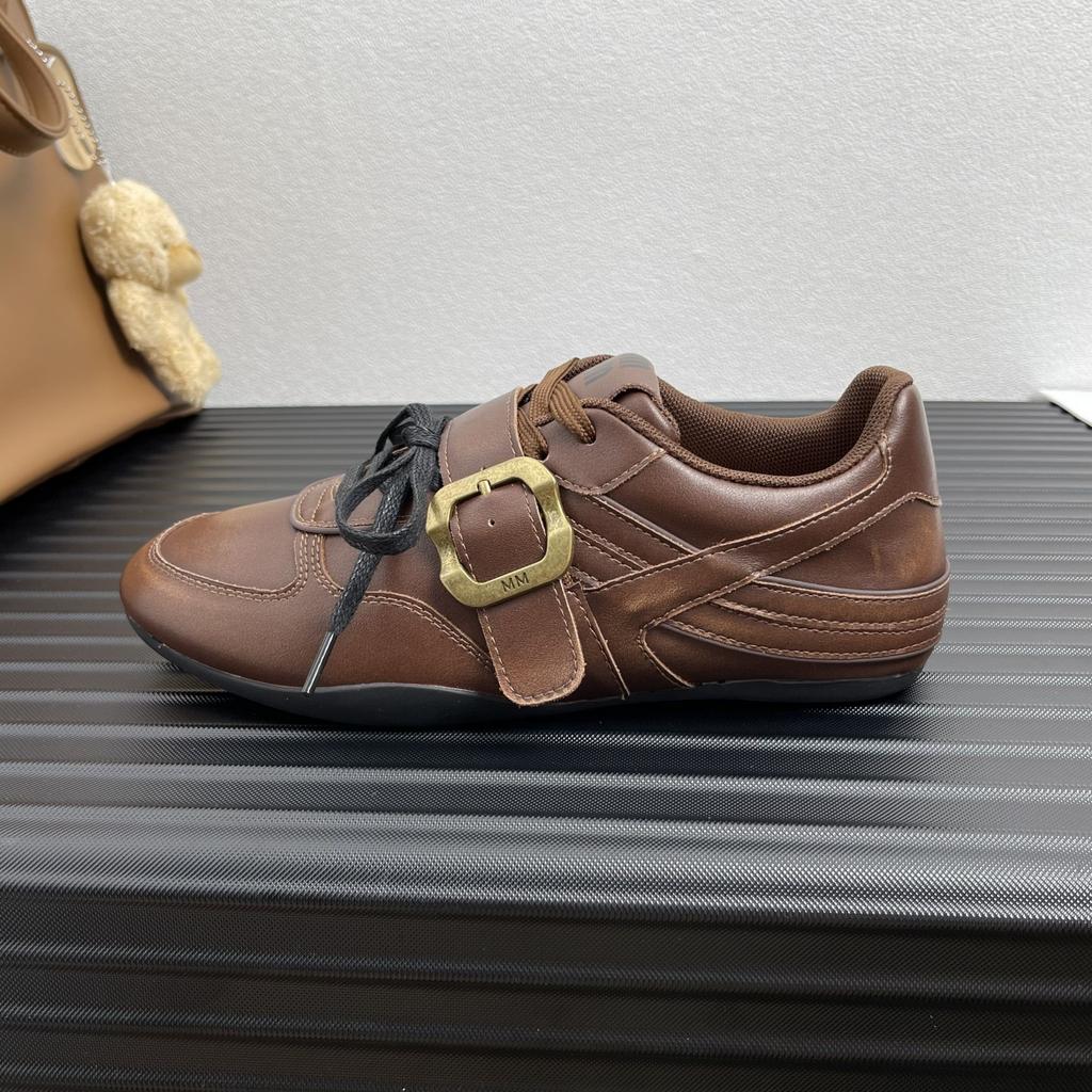 Leather loafers women's early autumn new retro versatile lace-up belt buckle small leather shoes