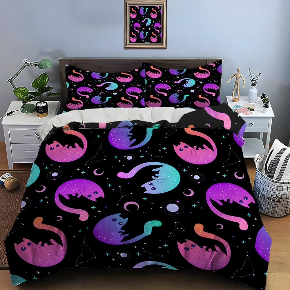 Black Cat Print Bedding Set Duvet Cover 1 Duvet Cover 2 Pillowcases Adult and Kids Bedding Set Luxury Comforter Bedding Sets